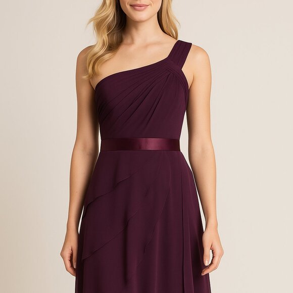 Adrianna Papell Purple One Shoulder Chiffon Cocktail Pleated Ruffle Dress  6 - Picture 3 of 16